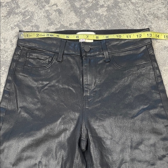 New L’Agence Ginny High Rise Straight Jeans Black Noir Coated Sz 25 - Picture 9 of 11